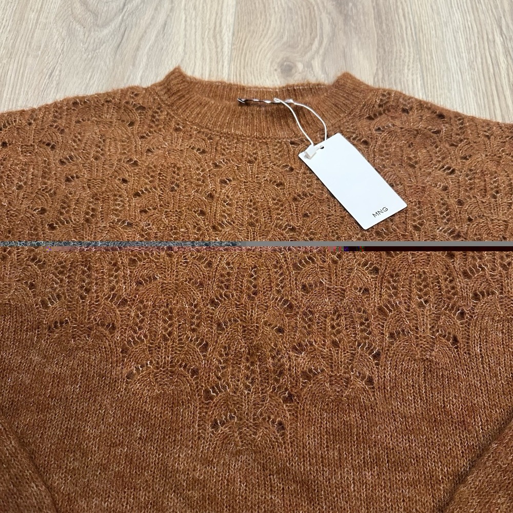 NWT MNG Mango Open Work-Detail Sweater Women's Sz M Rust Cottagecore Boho Fall - Picture 5 of 8